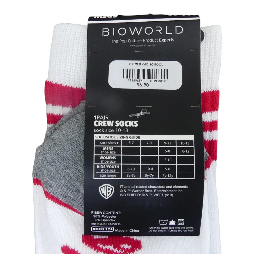 Bioworld IT The Movie Crew Socks Mens 10-13 White NWT Pennywise Clown Horror